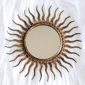 Sunburst Mirror in Gilt Wrought Iron, Small Scale Wall Hanging